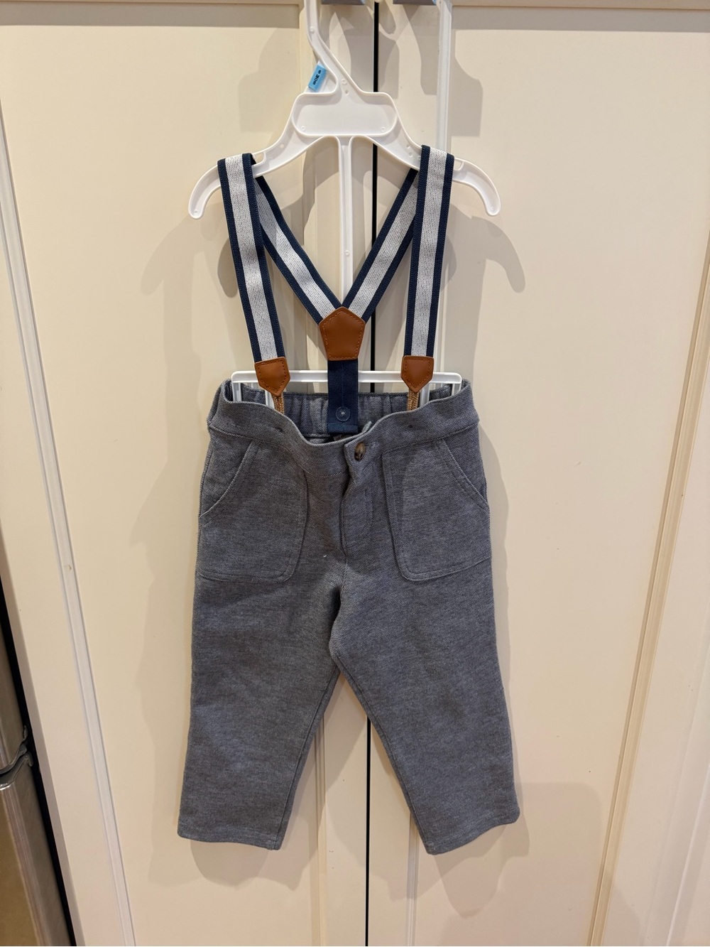 Joe fresh 3t blue white Pants with Navy Striped Suspenders